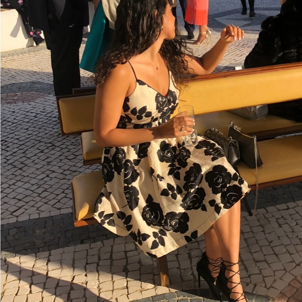 Elegant Black and Cream Floral Dress